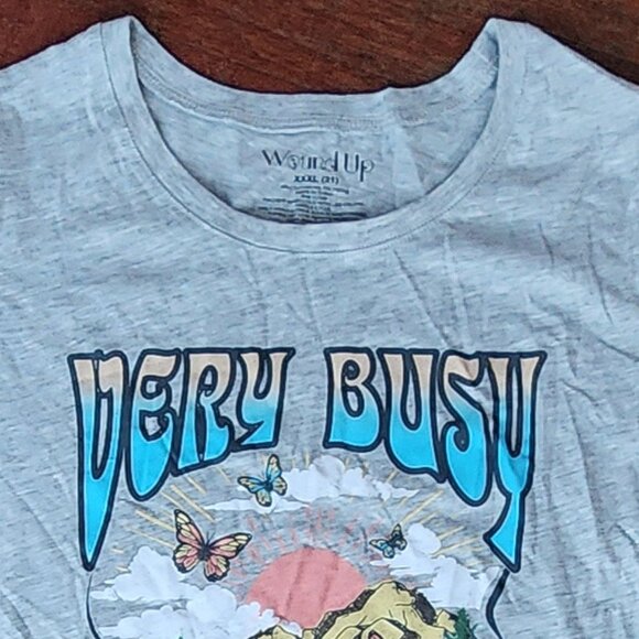 Wound Up Juniors Gray "Very Busy Doing Nothing" Graphic T-Shirt Size XXXL - Picture 3 of 14